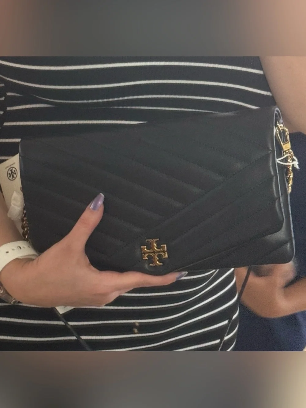 Tory Burch Black Quilted Leather Envelope Crossbody with Gold Logo